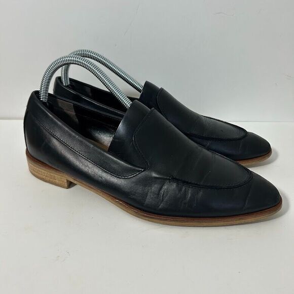 Everlane Black Leather Loafers with Natural Wood Heel - Picture 2 of 10